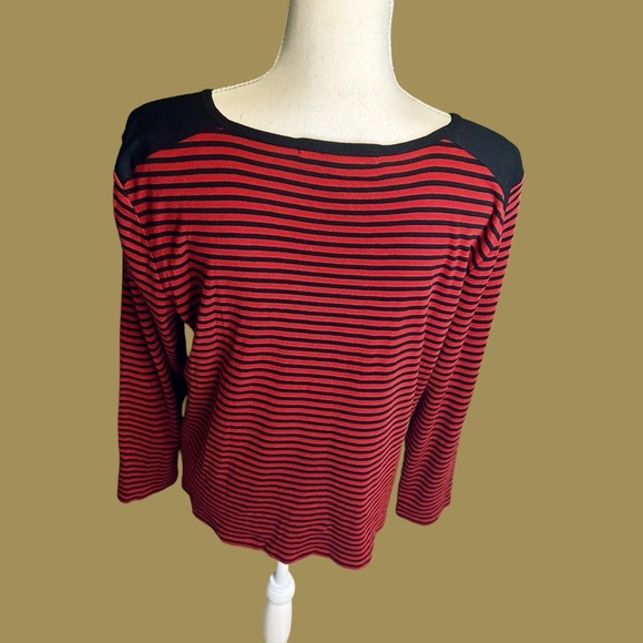 Lauren Ralph Lauren Vintage Red & Black Striped Cotton Button Detailed Shirt XL - Picture 9 of 12